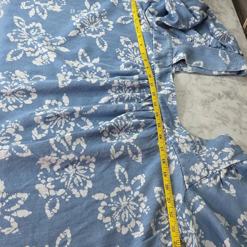 NWT Womens Sz XXL Blue Puff Sleeve Square Neck Peasant Y2K Babydoll Tunic Top